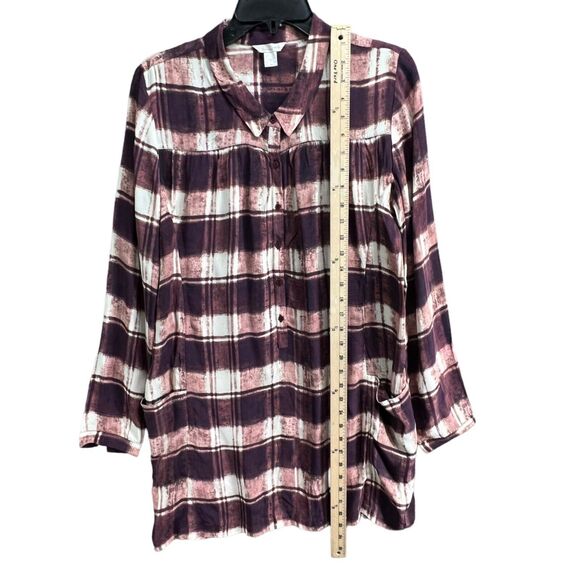 Garnet Hill Tunic Top Women 6 Purple Plaid Crepe Popover Shirt Casual Cottage - Picture 9 of 14